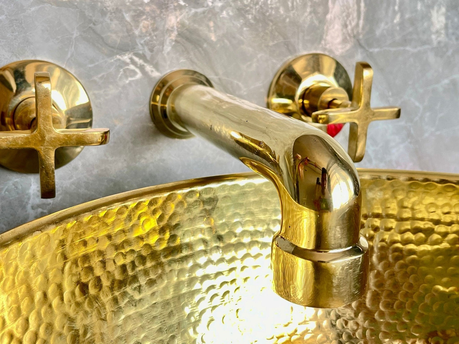Unlacquered Brass Wall Mounted Bathroom Faucet - Handmade Smooth Tap