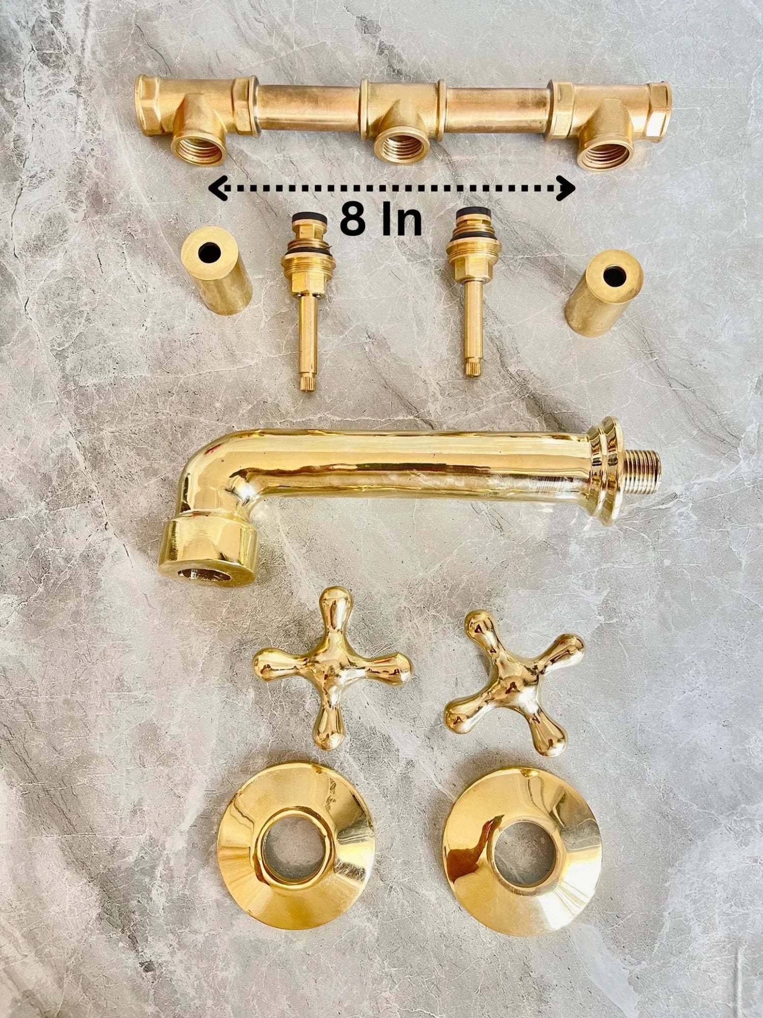 Unlacquered Brass Wall Mounted Bathroom Faucet - Handmade Smooth Tap