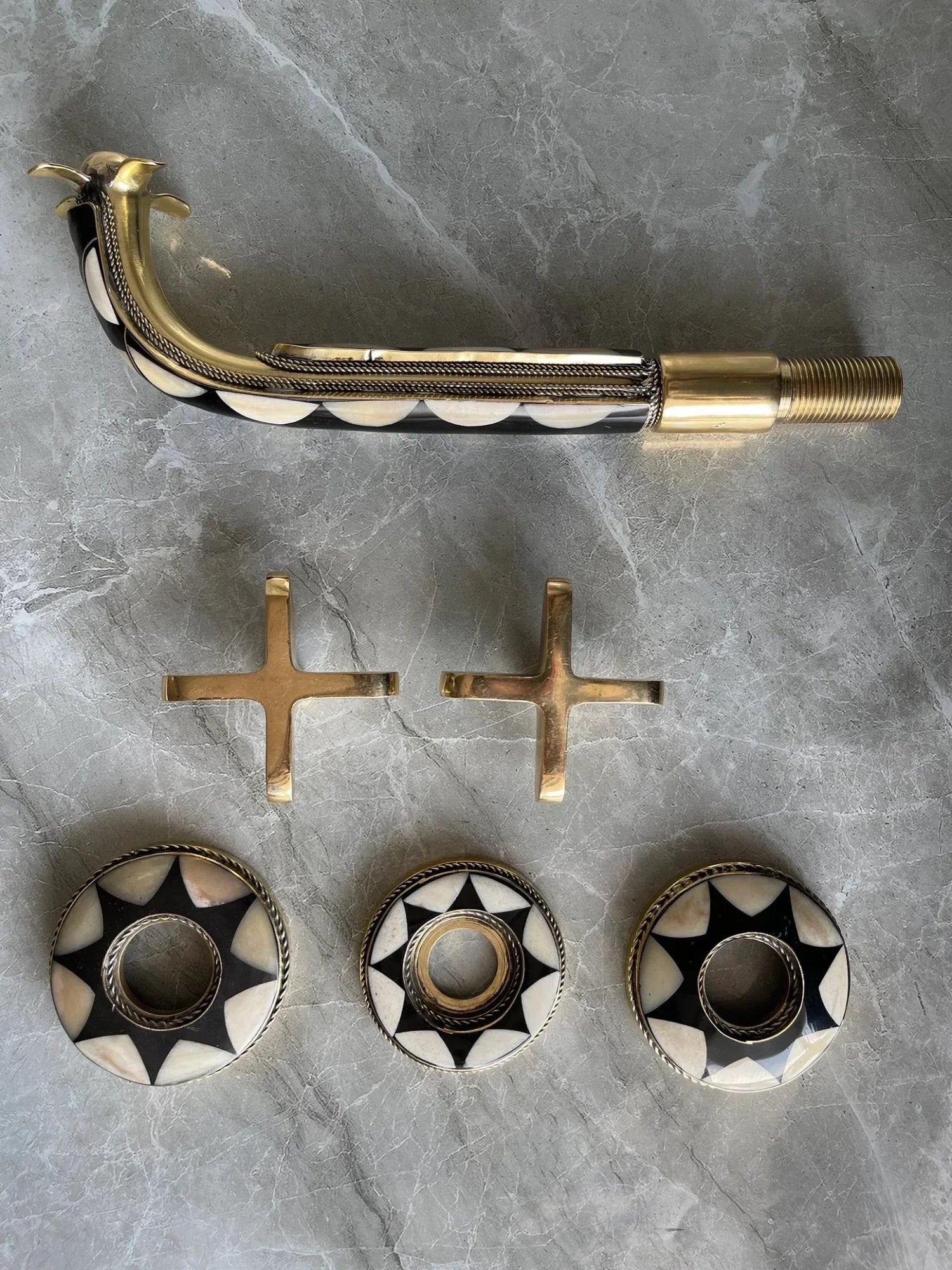 Unlacquered Brass Wall Mounted Bathroom Faucet - Resin & Bone Cross Handle Tap