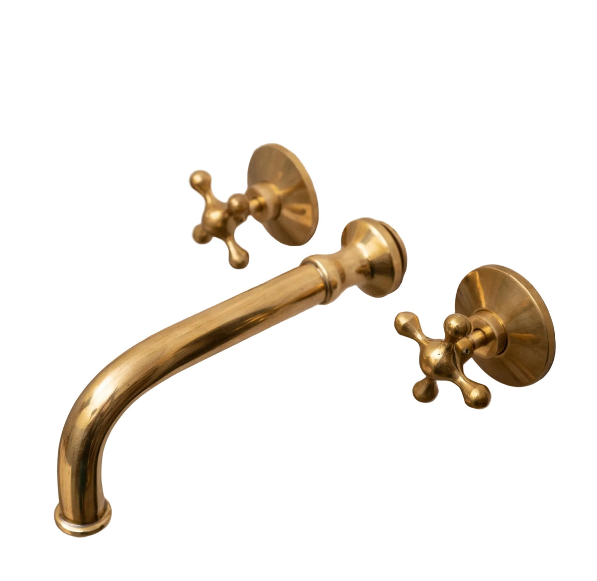 Unlacquered Brass Wall Mounted Bathroom Faucet with Cross Handles