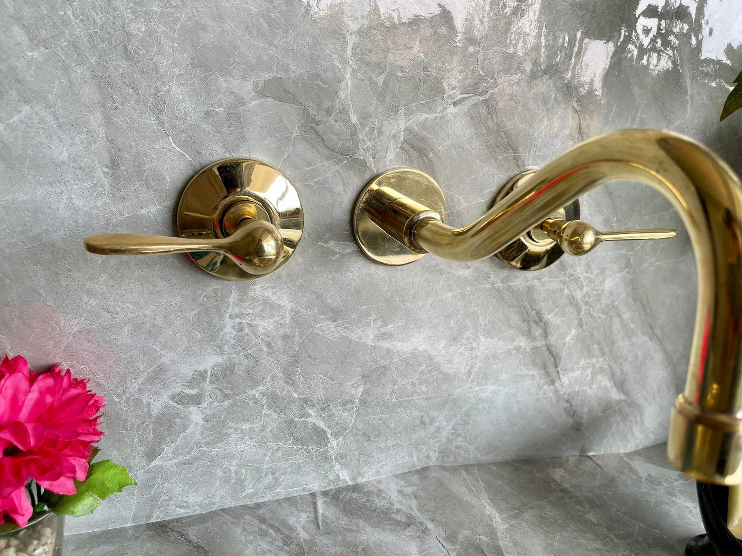 Unlacquered Brass Wall Mounted Faucet - Handmade Cross Handle Tap