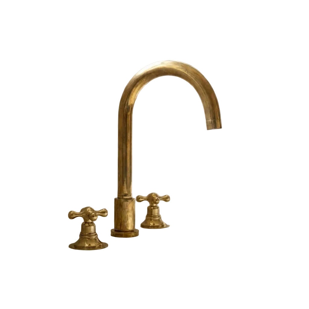 Unlacquered Brass Widespread Bathroom Sink Faucet 3 Hole Vanity Tap
