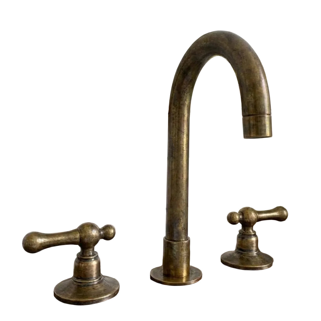 Unlacquered Brass Widespread Vanity Faucet with Lever Handles