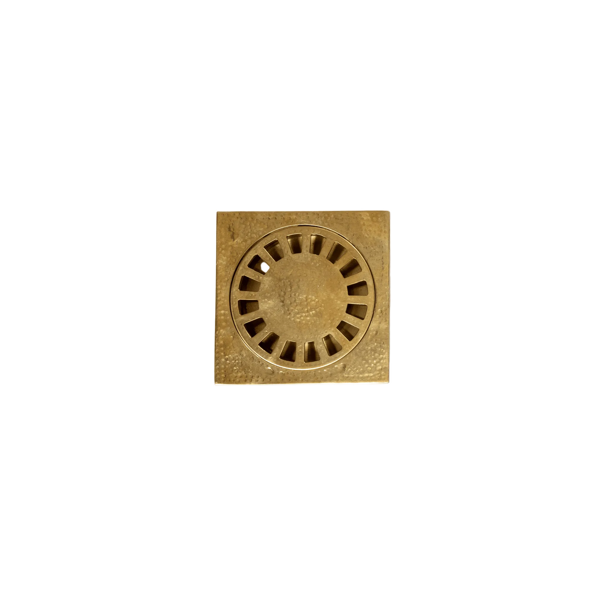 Unlacquered Hammered Brass Square Shower Drain with Removable Cover
