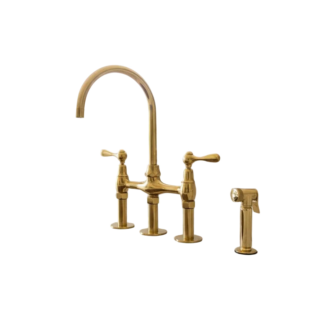 Unpainted Brass 3 Holes Bridge Kitchen Faucet for Elegant Homes