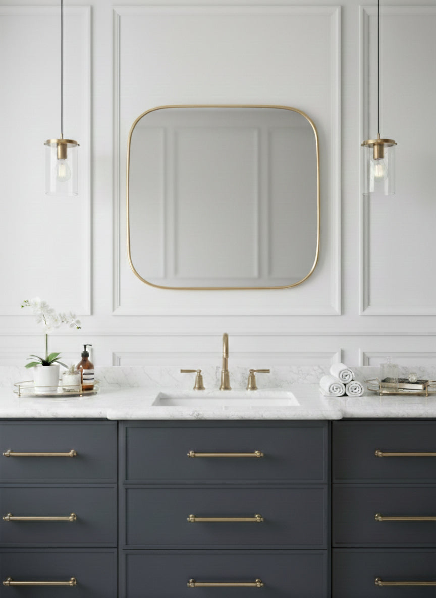 Varaudu Square Gold Mirror Handmade Brass Unlacquered Brass Mirror 369099648 - Antique Brass Bathroom Mirror, Vanity Wall Decor