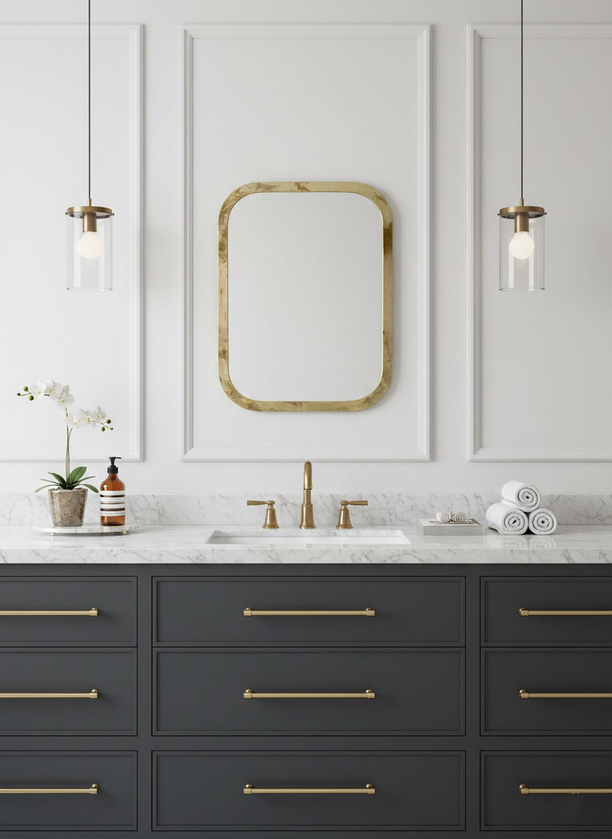 Varaudu Gold Brass Rectangle Mirror 369099692 - Antique Brass Bathroom Mirror, Vanity Wall Decor