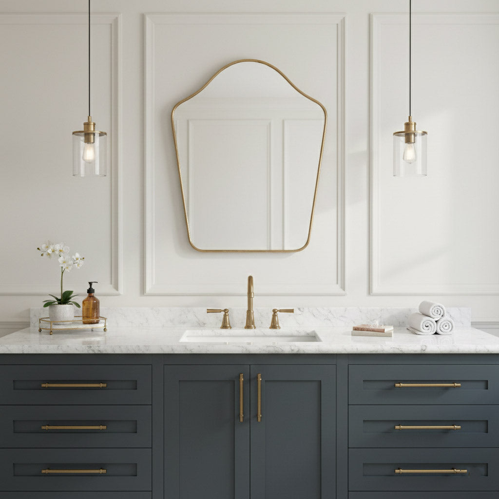 Varaudu Arched Top Mirror - Antique Brass Bathroom Mirror, Vanity Wall Decor