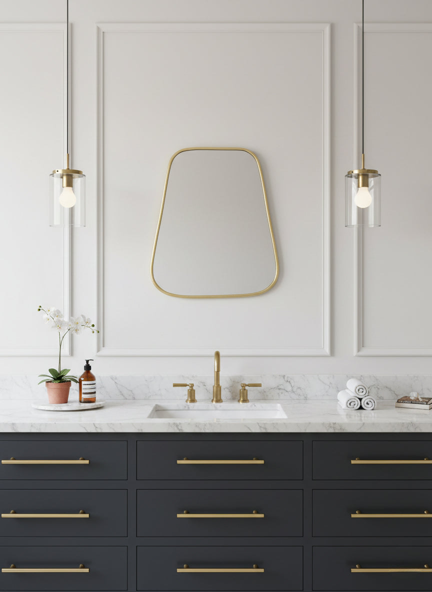 Varaudu Gold Wall Brass Mirror Triangle Mirror 369099705 - Antique Brass Bathroom Mirror, Vanity Wall Decor