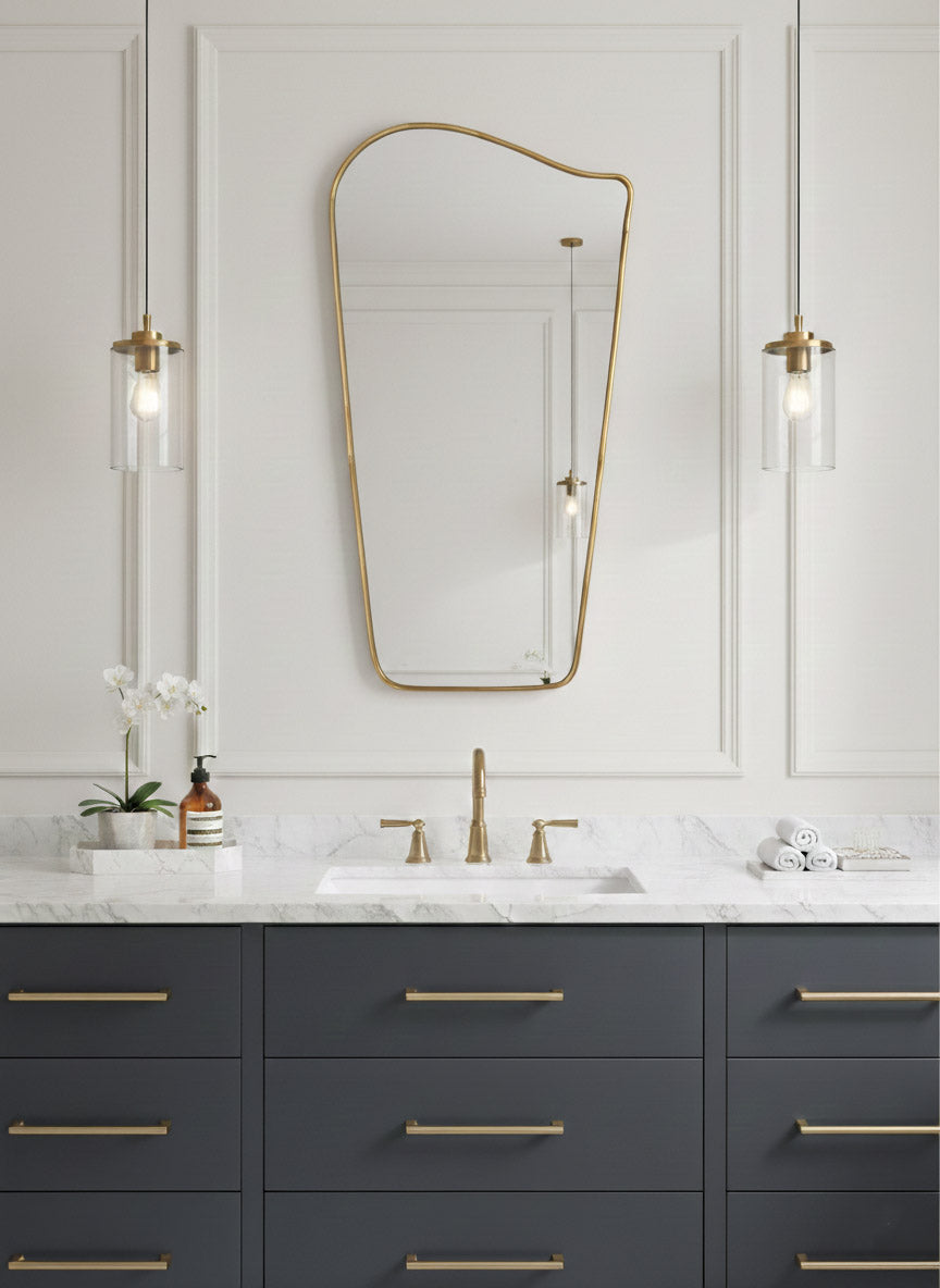Varaudu Wavy Brass Mirror - Antique Brass Bathroom Mirror, Vanity Wall Decor