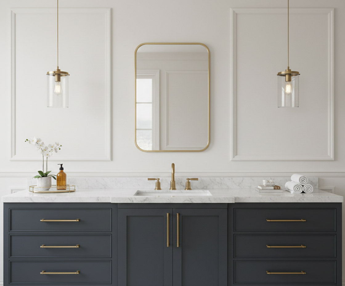Varaudu Brass Rectangle Mirror - Antique Brass Bathroom Mirror, Vanity Wall Decor