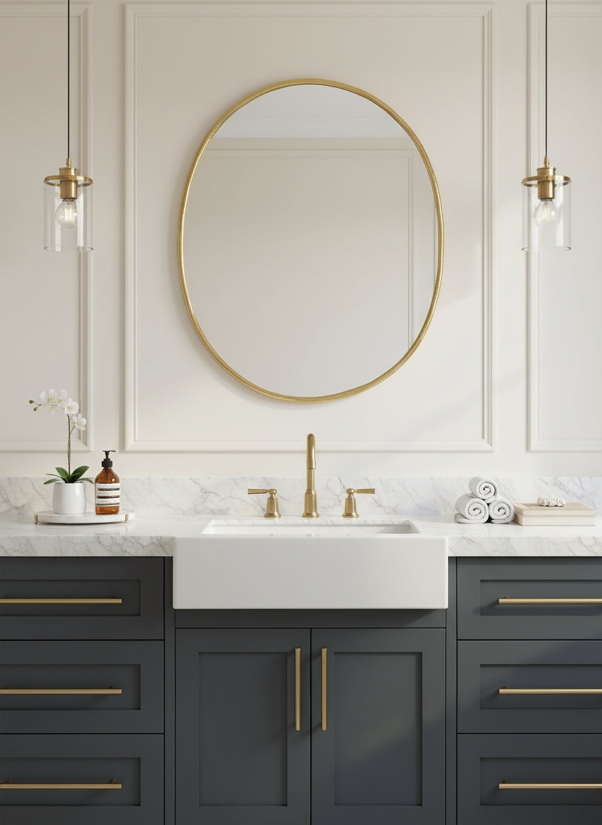 Varaudu Brass Oval Wall Mirror Handmade Antique Brass Circled Mirror 369099666 - Antique Brass Bathroom Mirror, Vanity Wall Decor
