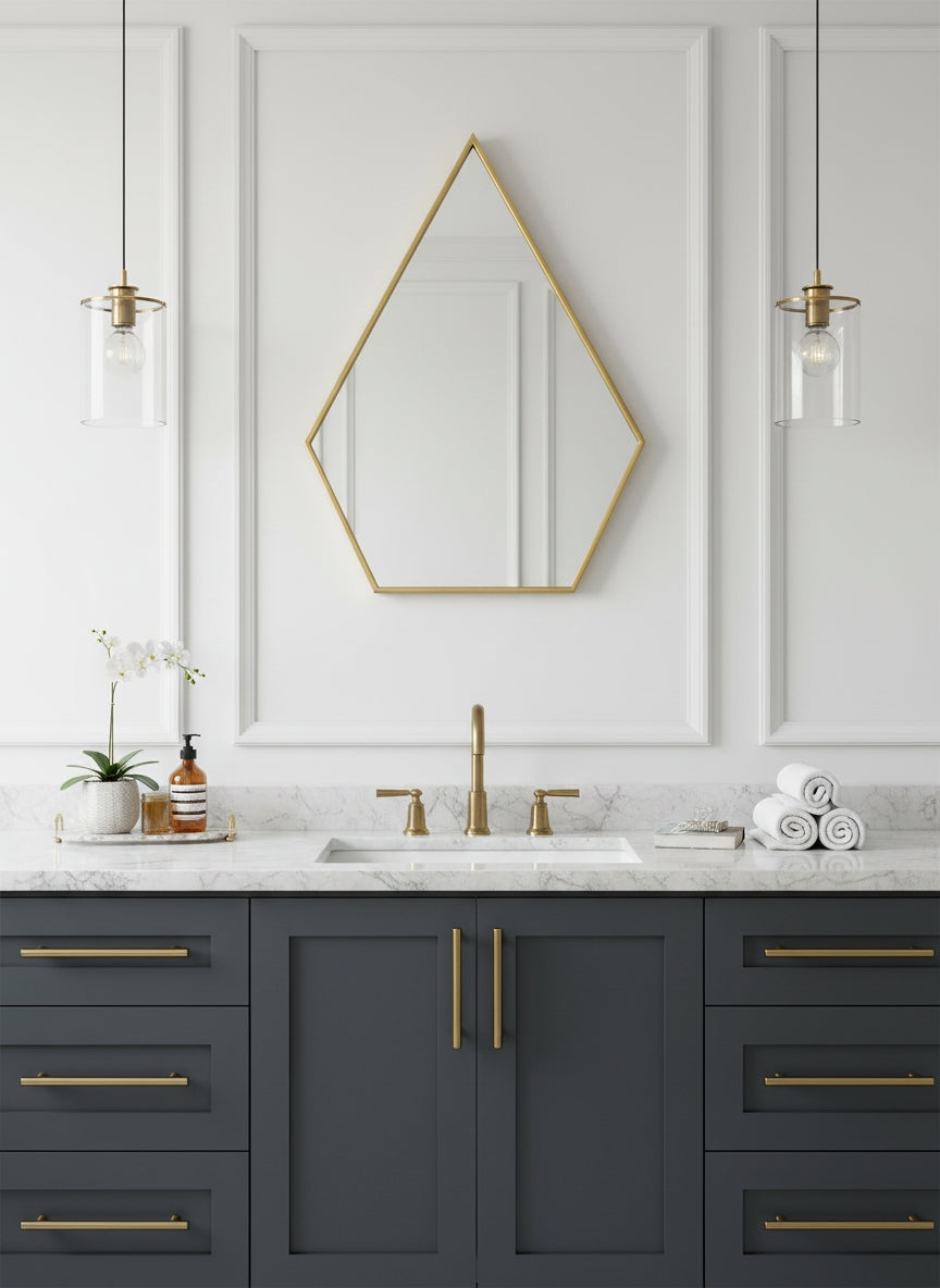 Varaudu Gold Brass Frame Mirror 369099645 - Antique Brass Bathroom Mirror, Vanity Wall Decor
