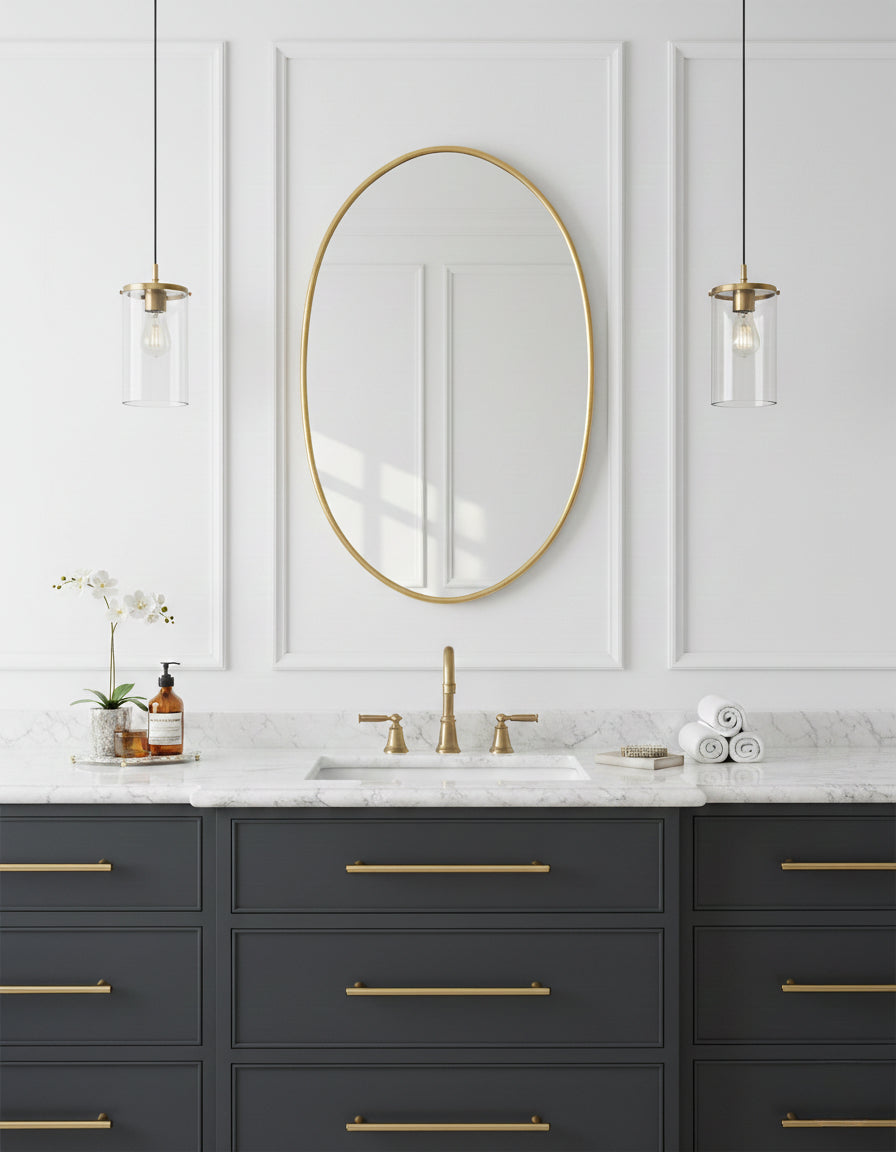 Varaudu Brass Oval Wall Mirror - Antique Brass Bathroom Mirror, Vanity Wall Decor