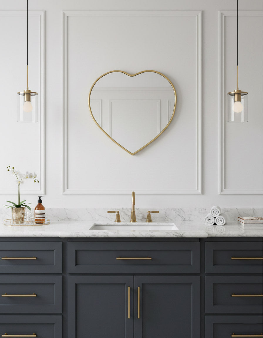 Varaudu Handmade Brass Golden Heart Brass Mirror 369099712 - Antique Brass Bathroom Mirror, Vanity Wall Decor