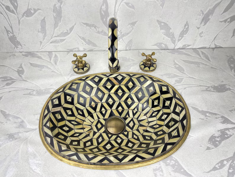 Vintage Brass Bathroom Faucet with Geometric Detailing