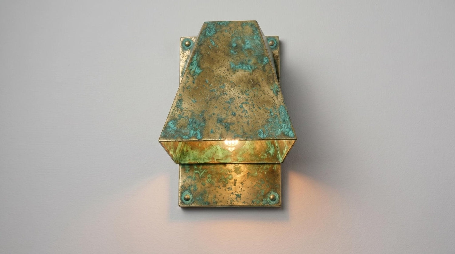 Verdigris Brass Outdoor Wall Sconce, Turquoise Green Patina Sconce, Architectural Geometric Entryway Light, Luxury Indoor Wall Lamp
