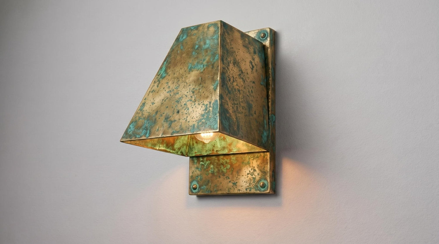Verdigris Brass Outdoor Wall Sconce, Turquoise Green Patina Sconce, Architectural Geometric Entryway Light, Luxury Indoor Wall Lamp