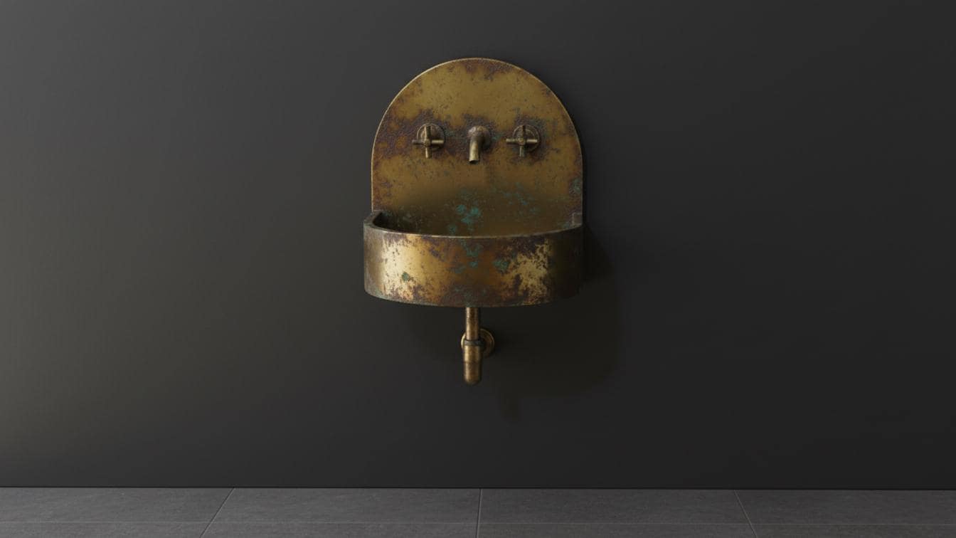 Verdigris Patina Brass Wall Mount Sink - Rustic Antique Basin