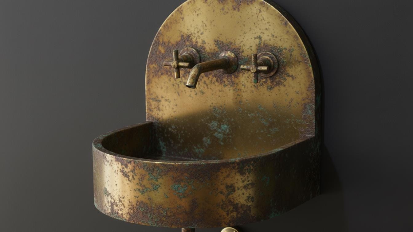 Verdigris Patina Brass Wall Mount Sink - Rustic Antique Basin