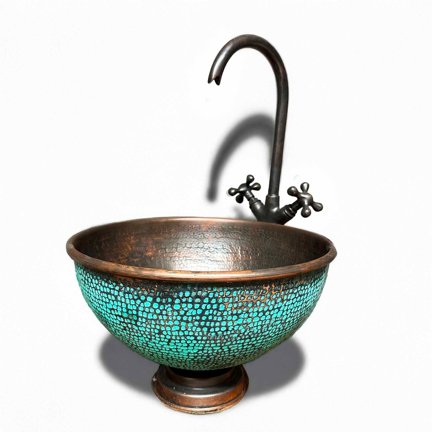 Aged Copper Bathroom Sink with Faucet