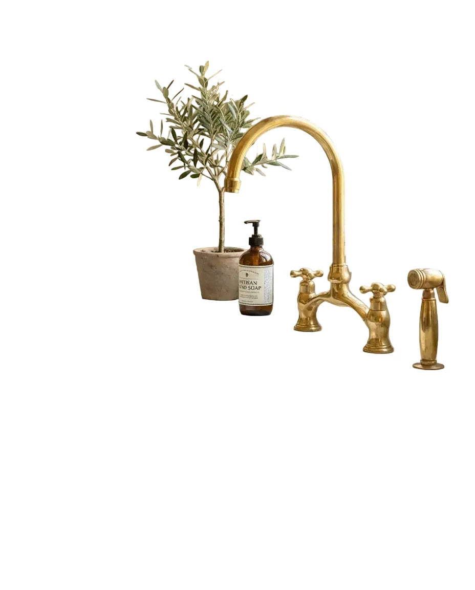 Victorian Unlacquered Brass Bridge Faucet With Side Sprayer