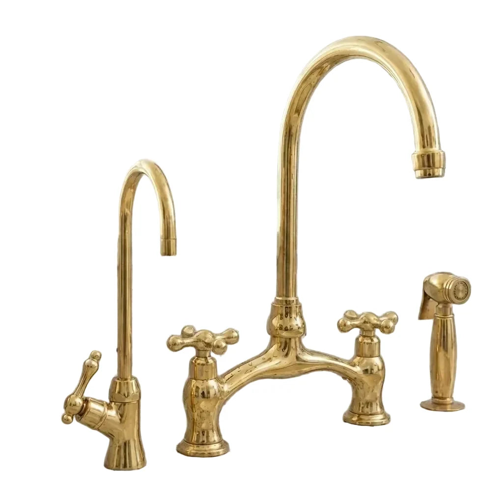 Victorian Unlacquered Brass Bridge Faucet With Side Sprayer