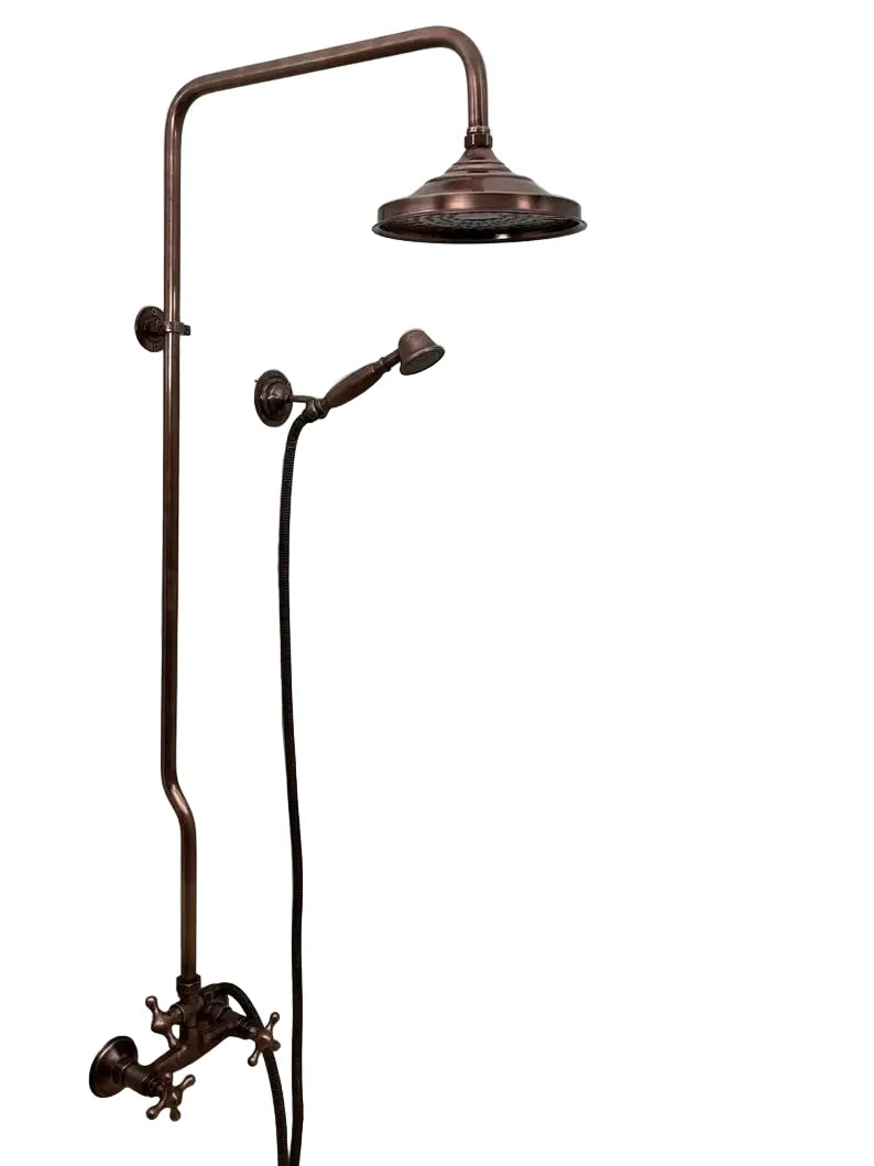 Vintage Brass Shower System – Wall Mounted with Rainfall & Handheld Shower