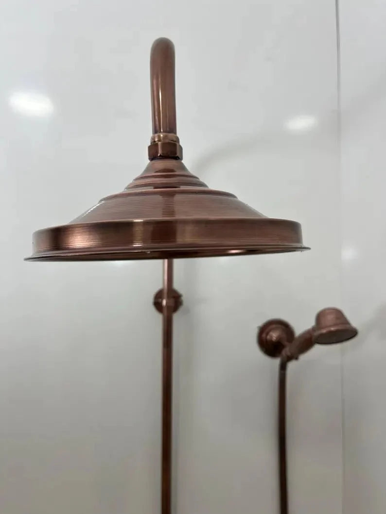 Vintage Brass Shower System – Wall Mounted with Rainfall & Handheld Shower