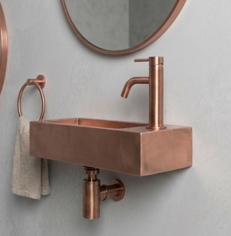 Vintage Copper Sink, Smooth Wall Mounted Basin, Industrial Floating Washbasin, Right Deck Metal Sink, Bespoke Powder Room Sink