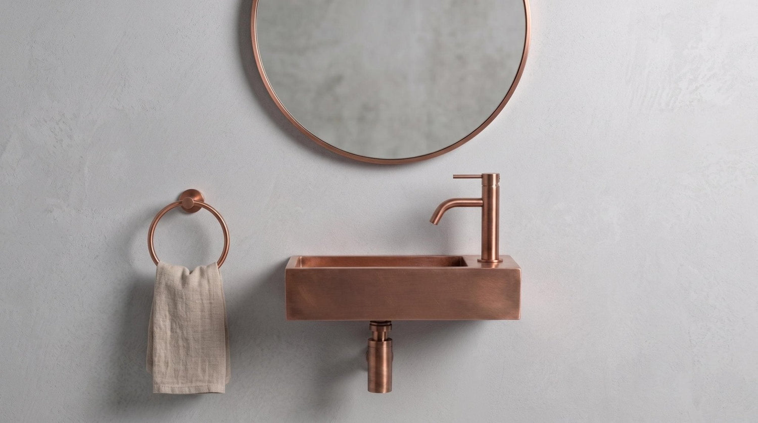 Vintage Copper Sink, Smooth Wall Mounted Basin, Industrial Floating Washbasin, Right Deck Metal Sink, Bespoke Powder Room Sink