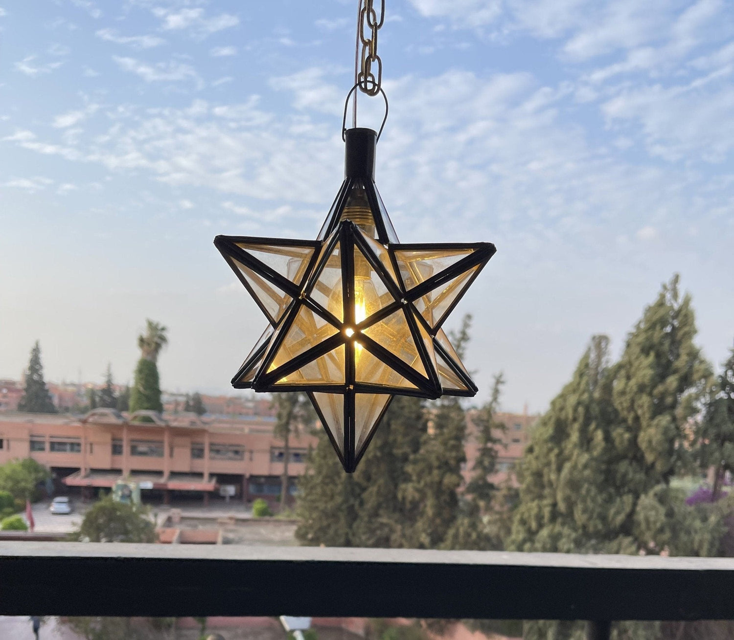 Vintage Star Pendant Light - Clear Glass & Brass Filigree Lamp