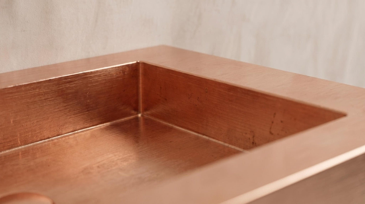Wall Mounted Copper Sink, Brushed Copper Bathroom Sink, Floating Vanity Washbasin, Rose Gold Powder Room Sink, Handmade Rectangular Basin