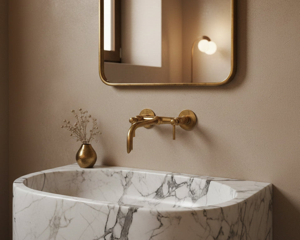 Wall Mounted Brass Faucet - Unlacquered Brass Bathroom Faucet
