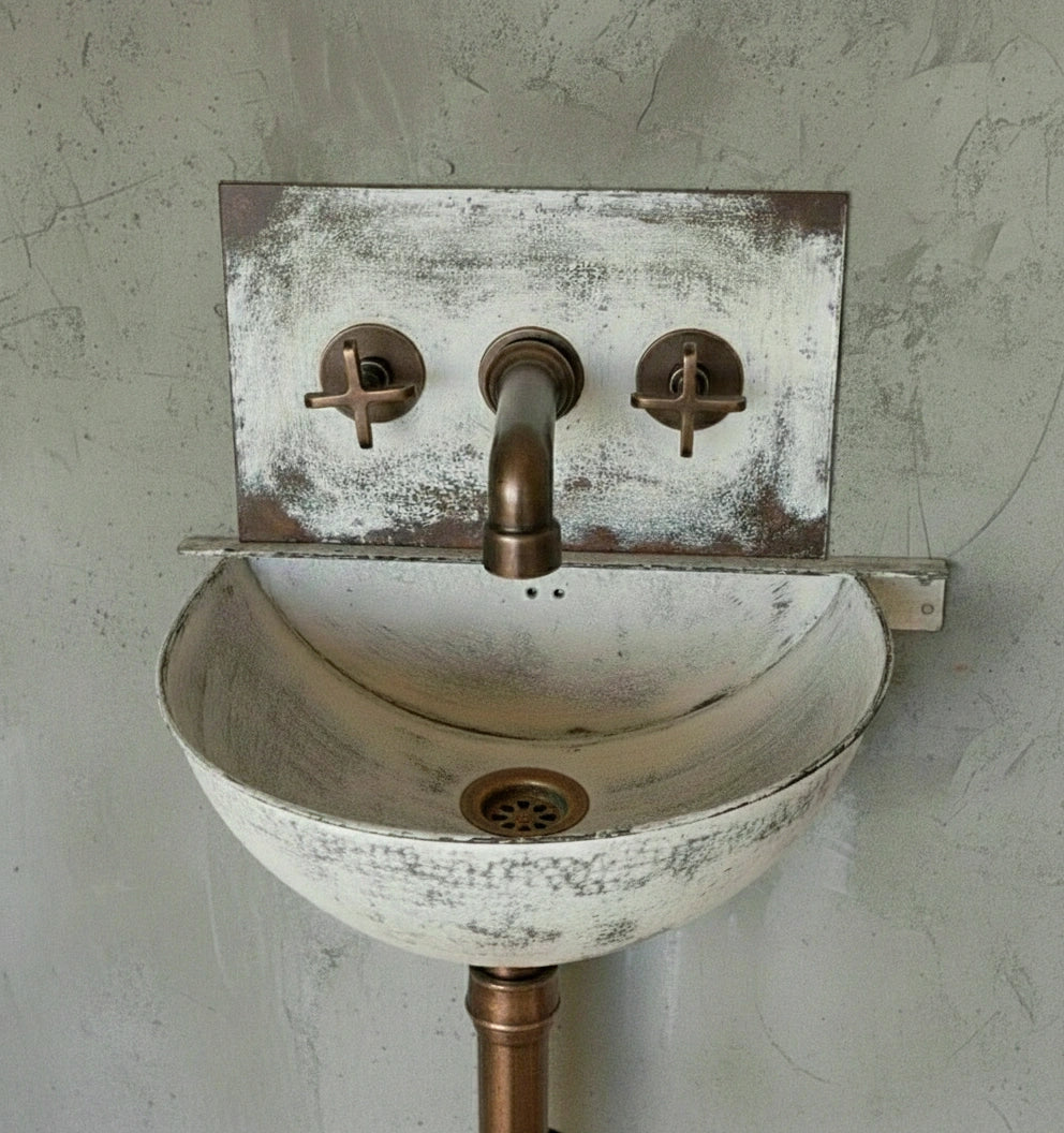 White Patina Copper Wall-Mounted Bathroom Sink