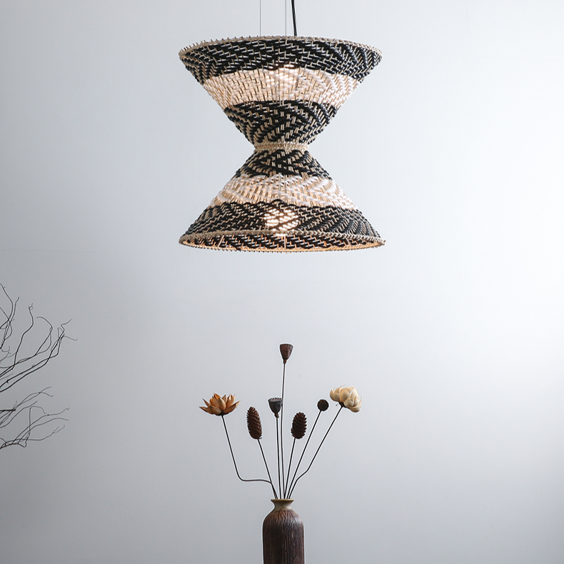 Hourstria Rattan Black Wicker Pendant Light