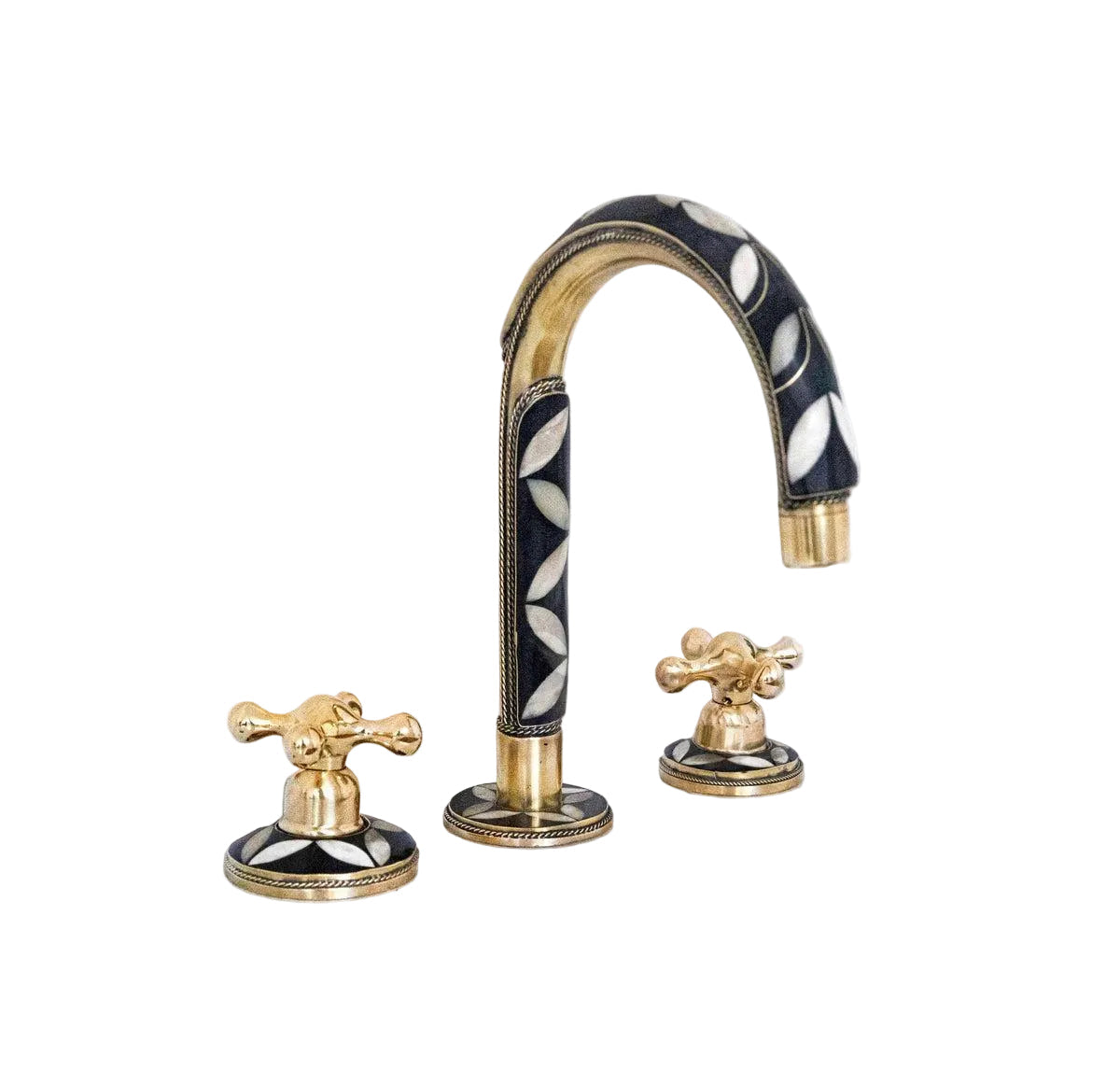 WOOD & BRASS DECK MOUNTED BRASS BATHROOM FAUCET