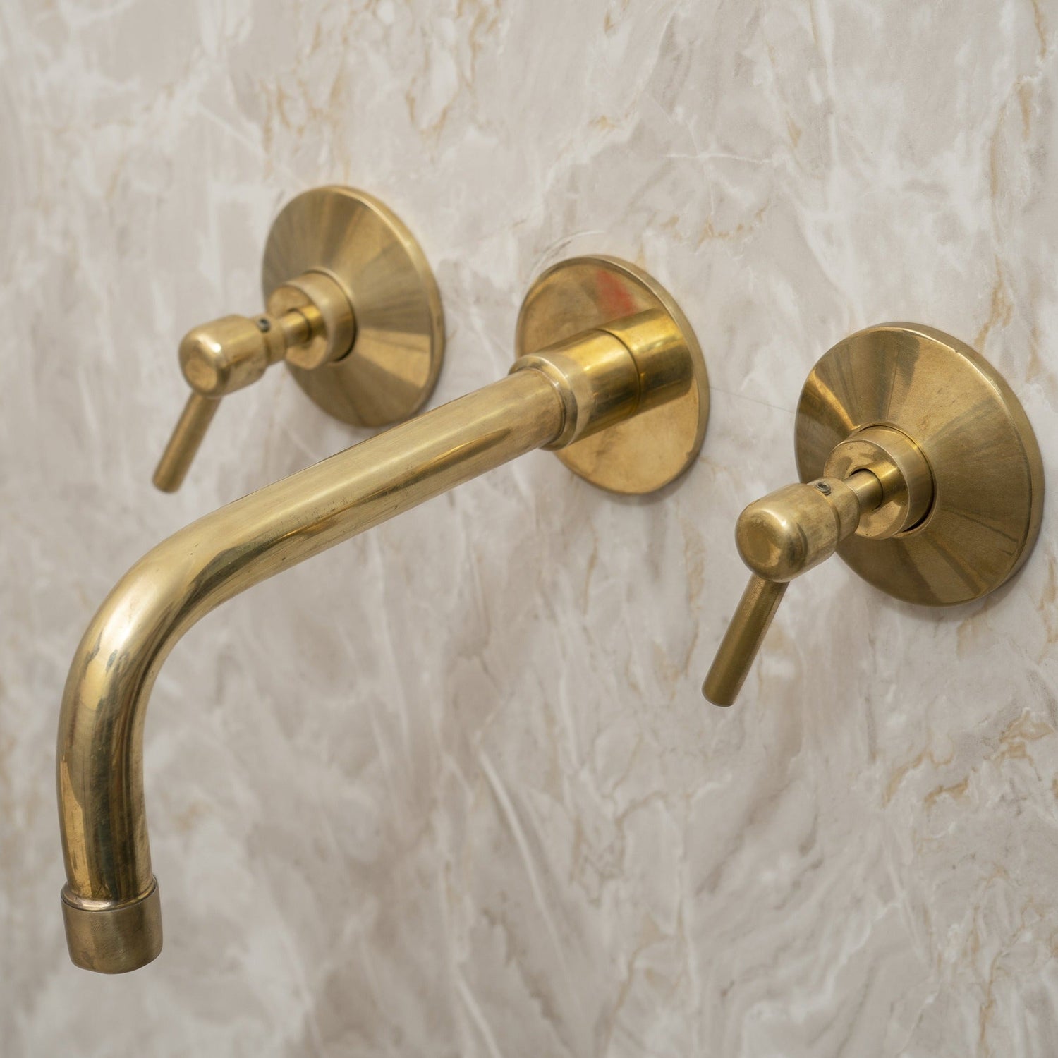 Traditional Unlacquered Brass Wall Mounted Faucet With Lever Handles