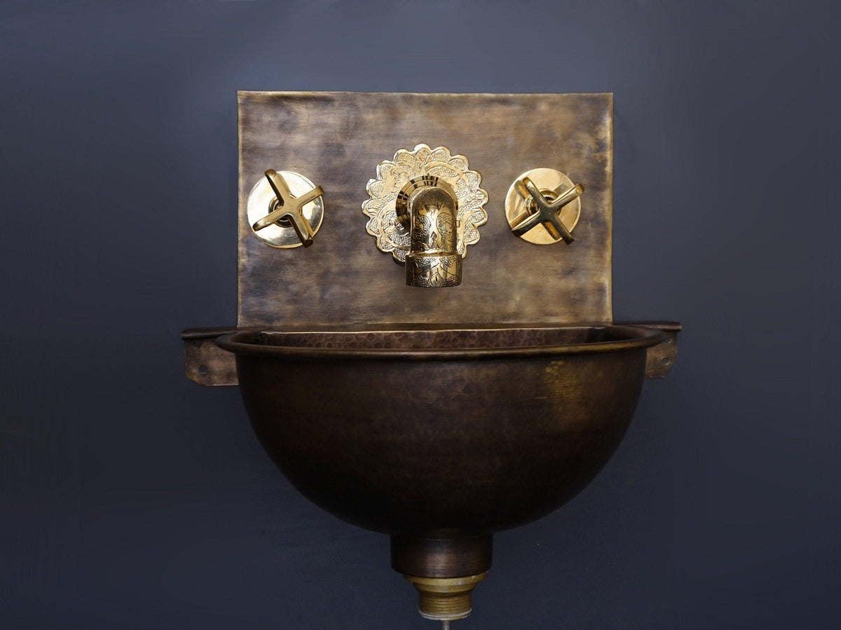 Hammered Patina Brass Wall Mount Sink With Solid Brass FaucetVintage Brass Wall Mounted Sink | Affordable Luxury