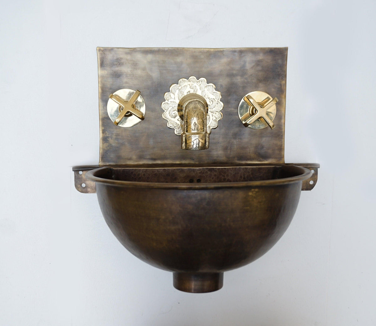 Hammered Patina Brass Wall Mount Sink With Solid Brass FaucetVintage Brass Wall Mounted Sink | Affordable Luxury