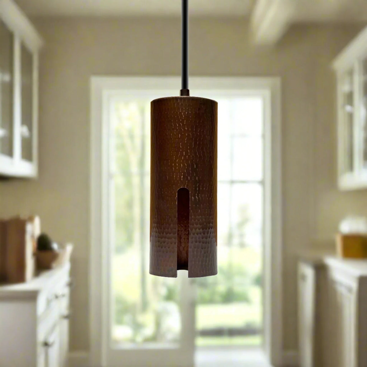 Copper Kitchen Island Lighting - Aged Copper Cylinder Pendant Light - Kip