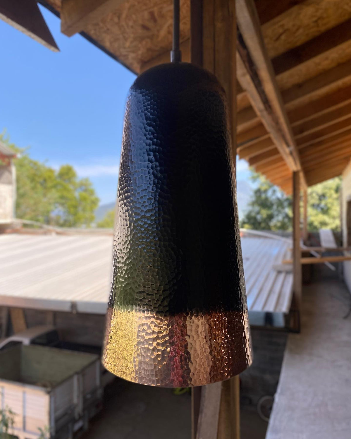 Hammered Two-Tone Copper Pendant Light - Farmhouse Hanging Light -Nyx
