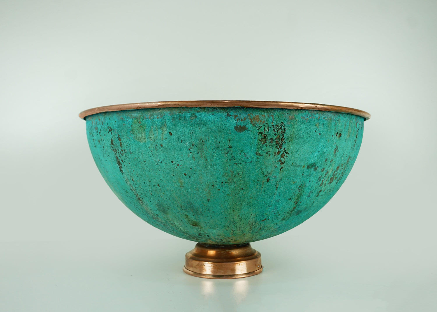 Green Patina Hammered Copper Vessel Sink – Handmade Bathroom Vanity Bowl