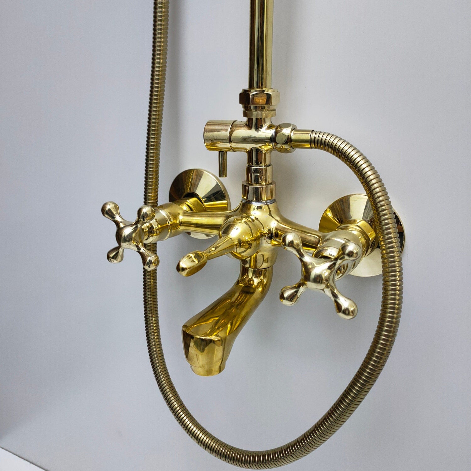 Traditional Solid Brass Rigid Riser Shower Mixer with 8″ Round Head