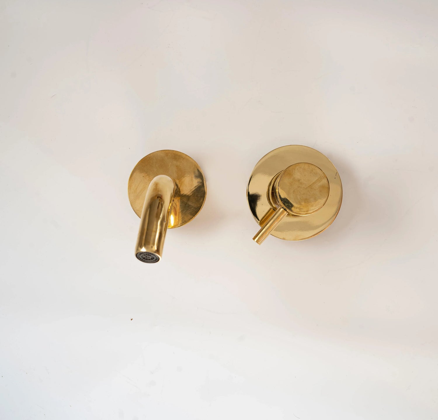 Unlacquered Brass Wall Mount Single Handle Mixer Bathroom Faucet