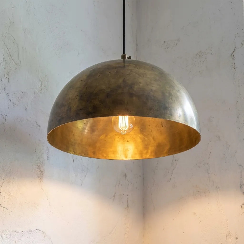 Unlacquered Brass Kitchen Island Pendant Light – Handcrafted Aged Brass Dome Ceiling Fixture