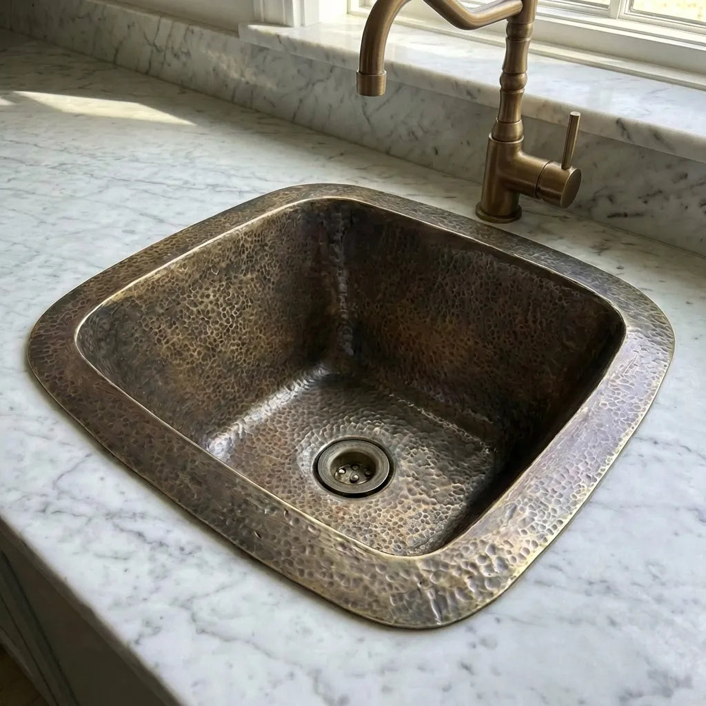 Patina Brass Square Bar Sink, Square Bronze Bar & Kitchen Prep Sink
