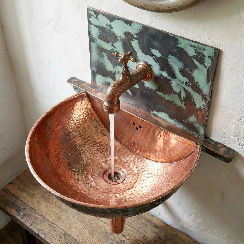 Oxized Copper Wall Hung Sink Bathroom With BackPlate