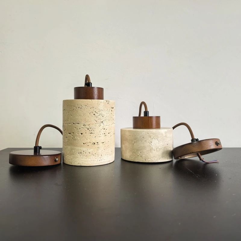 Arvo Wabi Sabi Cylinder Travertine Stone Pendant Light