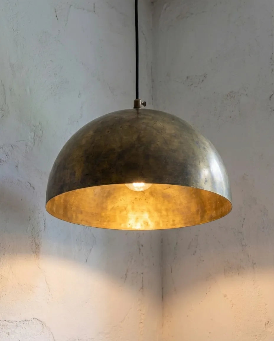 Unlacquered Brass Kitchen Island Pendant Light – Handcrafted Aged Brass Dome Ceiling Fixture